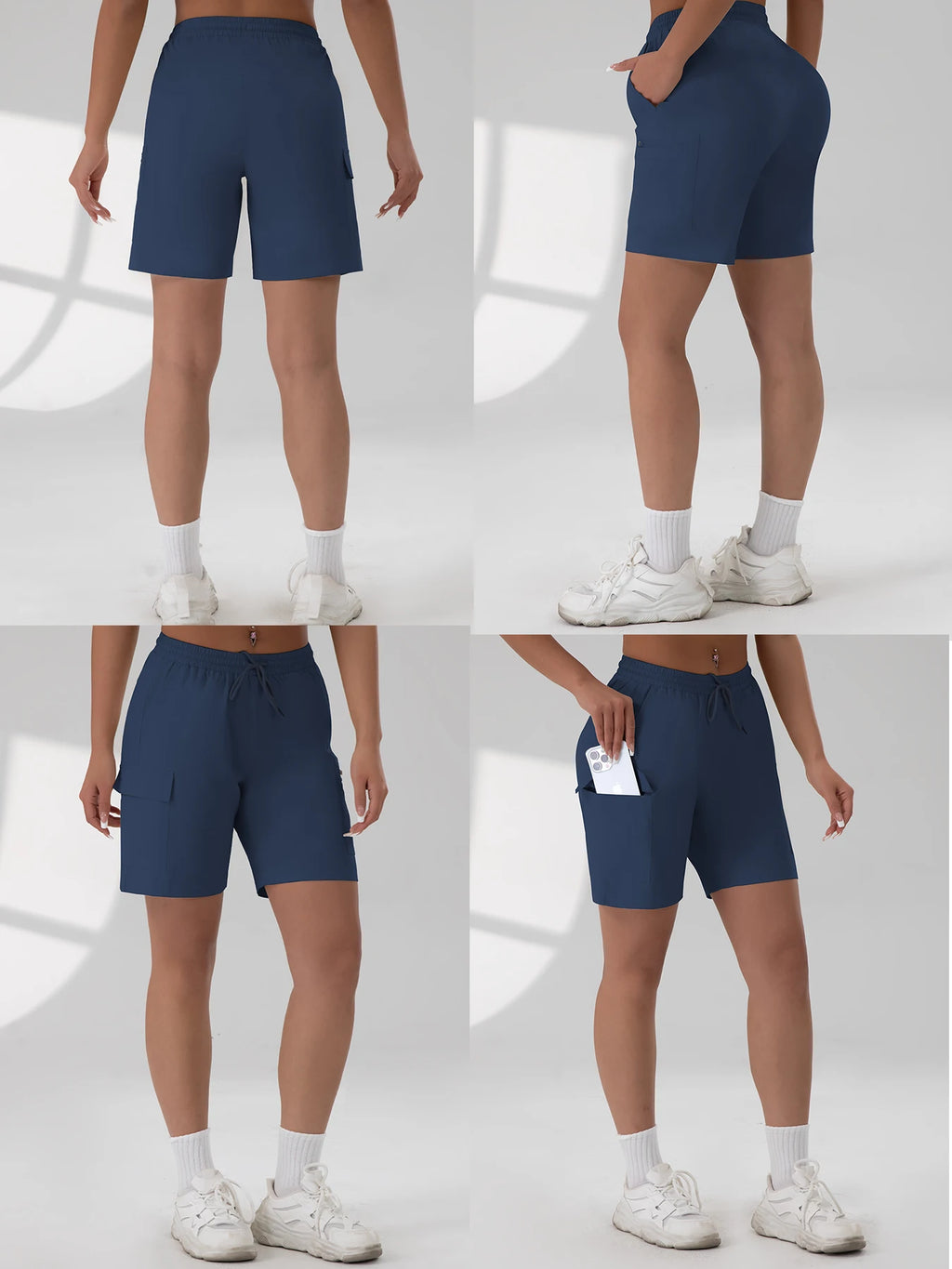 Loose Women Five-pointed Shorts with 4 Utility Pockets Summer Lightweight Quick-drying Cargo Shorts Outdoor Hiking Short