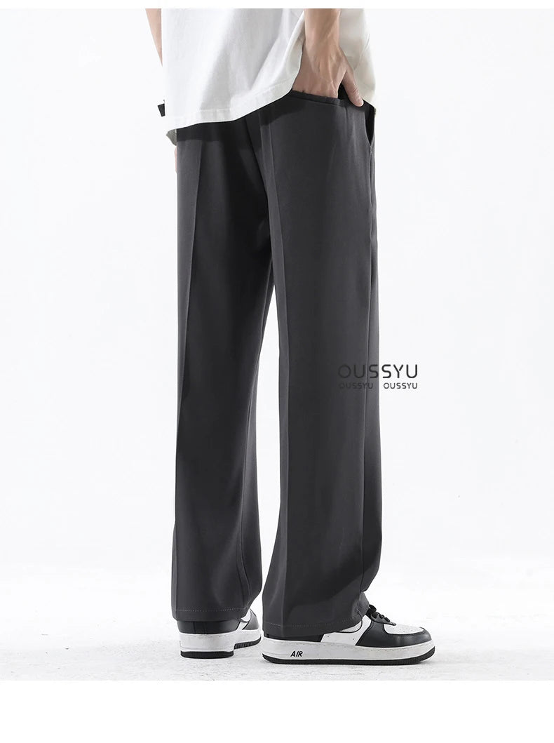 Spring Summer Smooth Casual Pants Men Business Elastic Waist Black Grey Khaki Suit Trousers Male Work Office Plus Size S-5XL