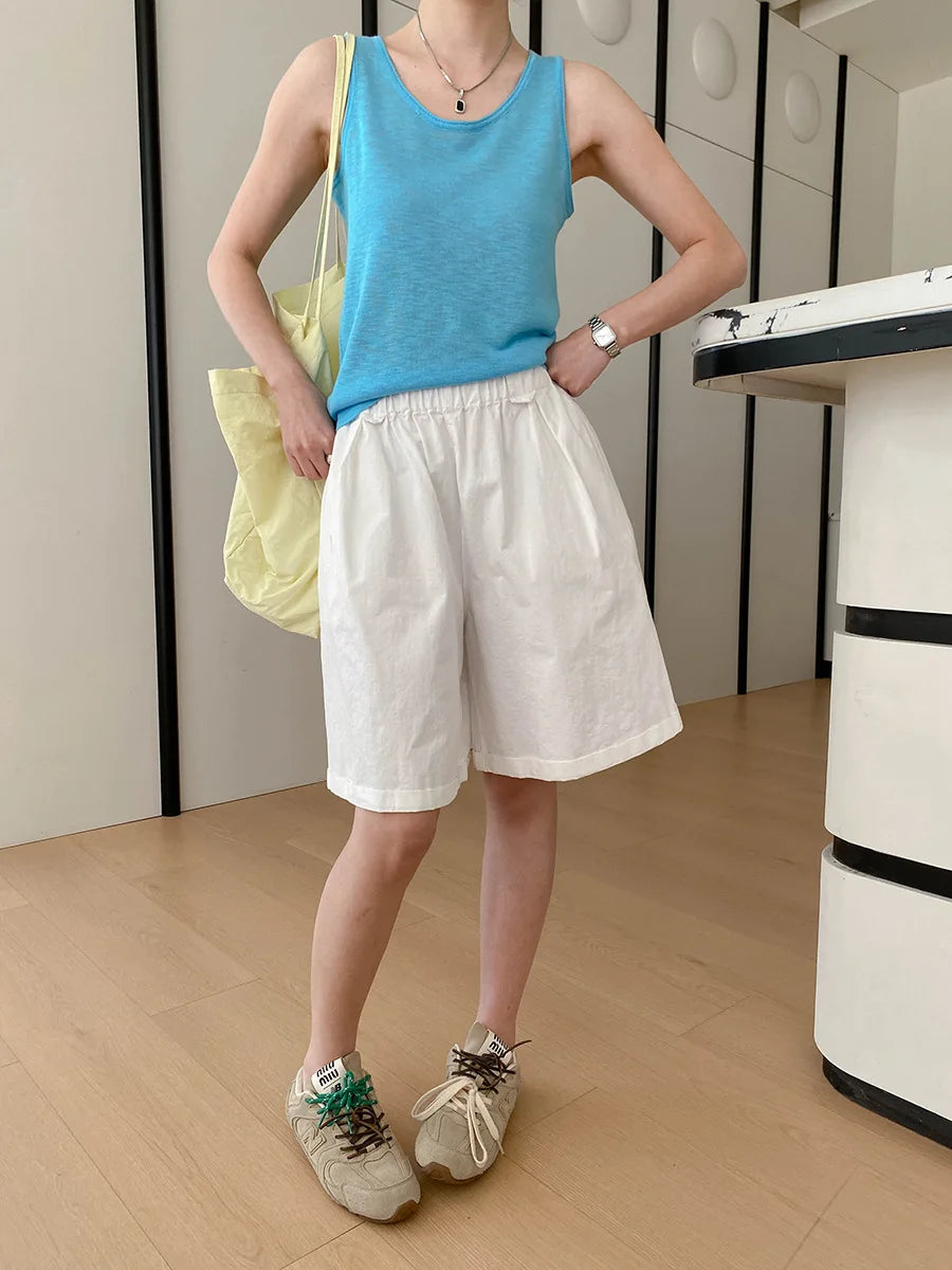 Summer women's relaxed loose wide leg A-line casual shorts versatile