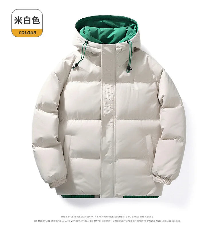 Mens Couple Fashion Cotton Padded Jacket Winter Thick Fleece Lined Hooded Coat Streetwear Parka Outerwear