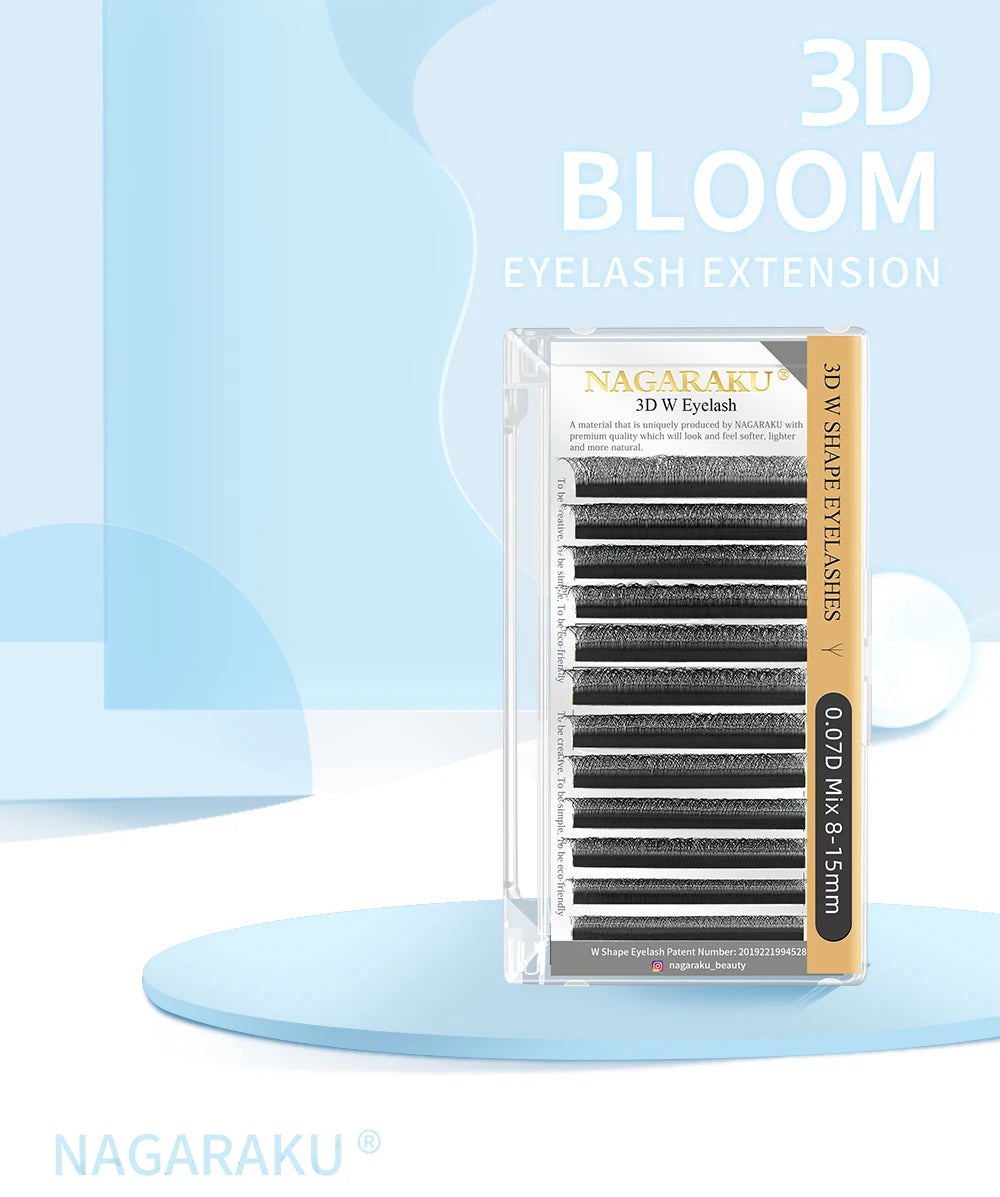 NAGARAKU 3D W Shape Natural Soft Light Hand Woven Fans Automatic Flower False Eyelashes Extensions