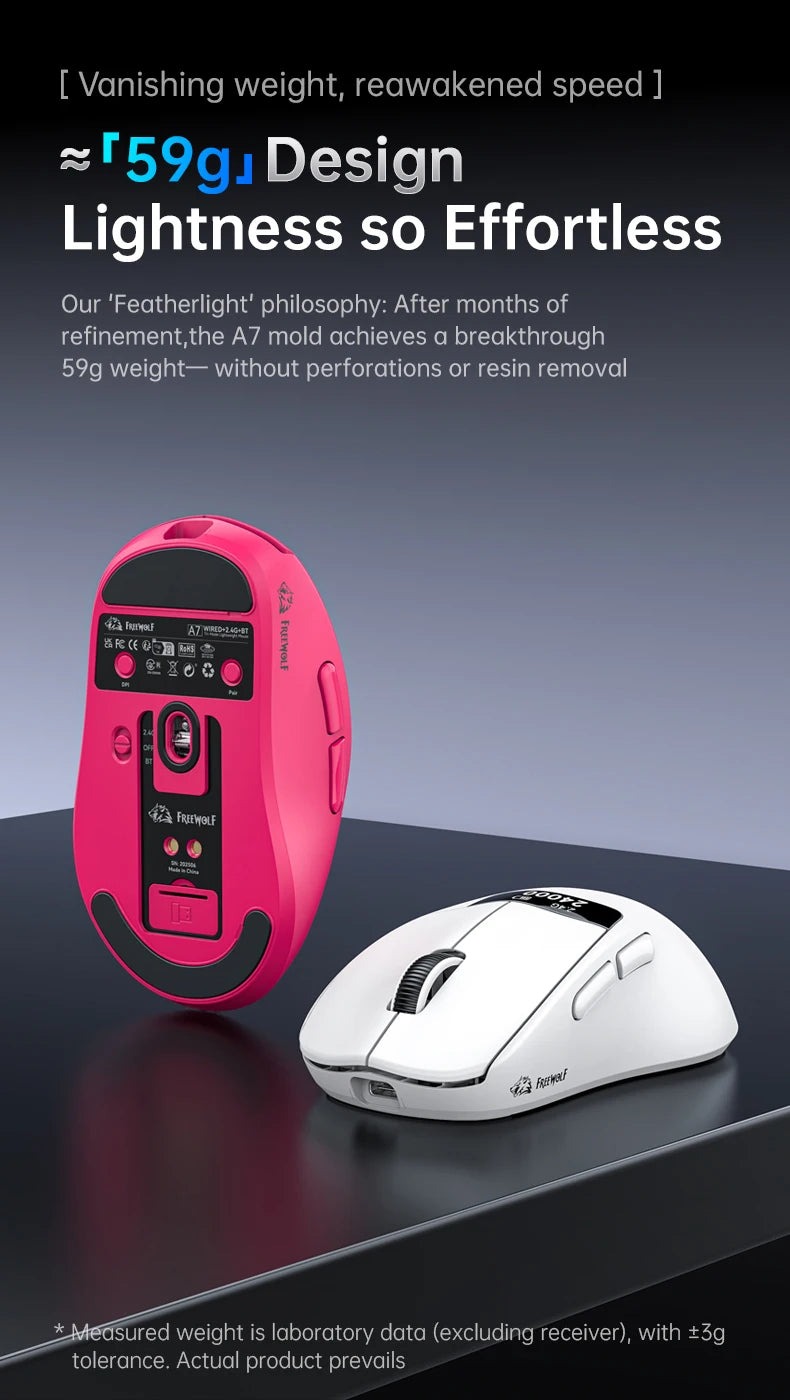 A7 Lightweight Wireless Gaming Mouse,24000DPI,Magnetic Charging Base,Tri-Mode Connection,PAW3311 Macro Esports Office Mouse
