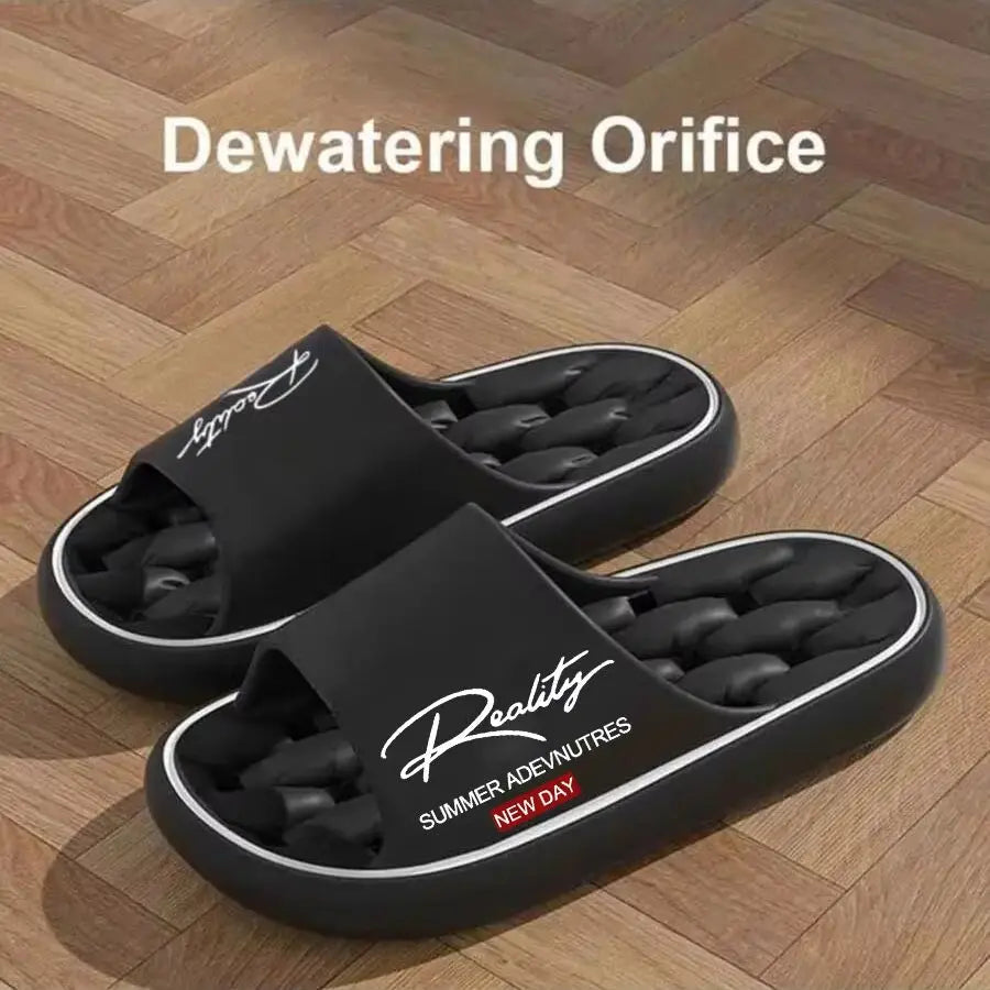Unisex Ins-Style Reality Print Sandals with Thick Soles, Hollow Design, Quick-Drying, Suitable for Home and Bathroom, Versatile Couple's Slip-On Sandals