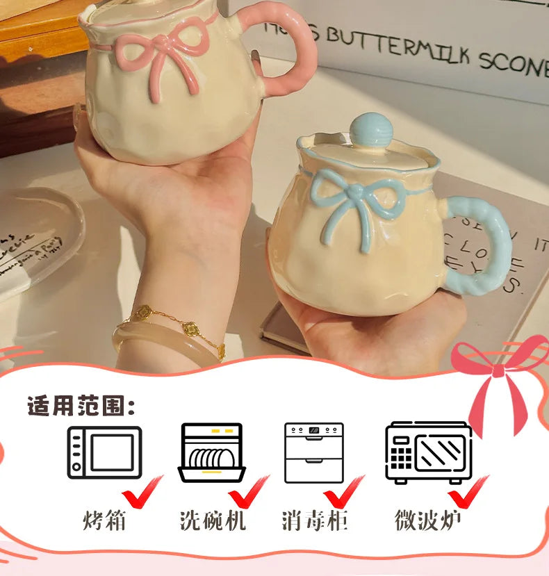 Ceramic Mug with Gift Box, Hand Painted Underglaze Bow, Birthday Gift Souvenir for Her, Cute Present, Coffee Cup, Ladies Gift