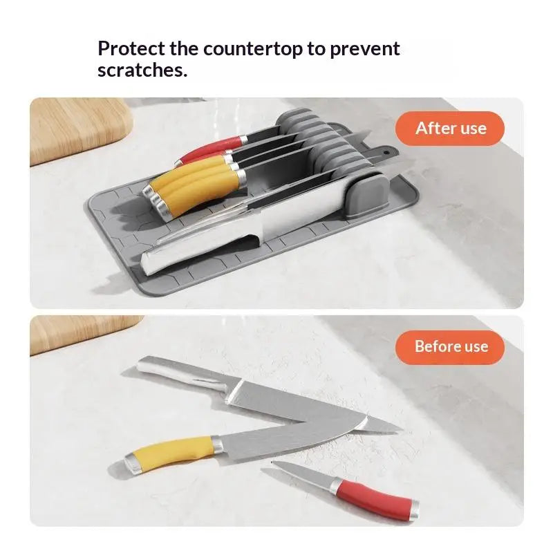 Kitchen Organizer Knife Holder Mat Non Slip Safe Storage for Multiple Knives in Drawer Keep Blades Protected