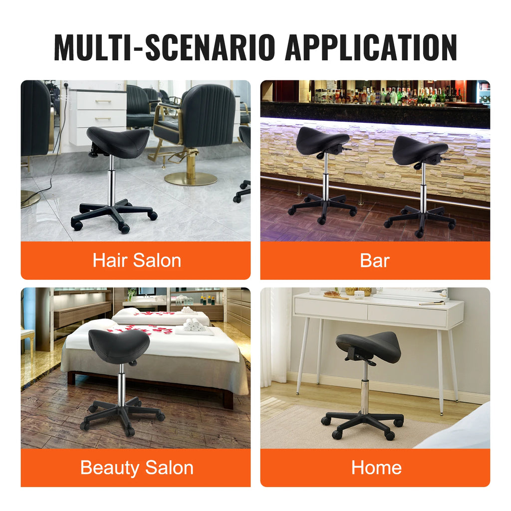 SucceBuy Ergonomic Saddle Stool w/ 5 Swivel Casters 360° Rotation 20.1-28 in Height Adjustable Round Stool for Bar Salon Office