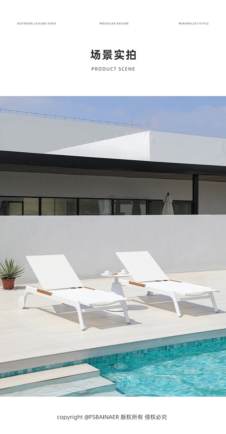 ZML Outdoor White Hotel Pool Sun Lounge Waterproof Seaside Beach Bed