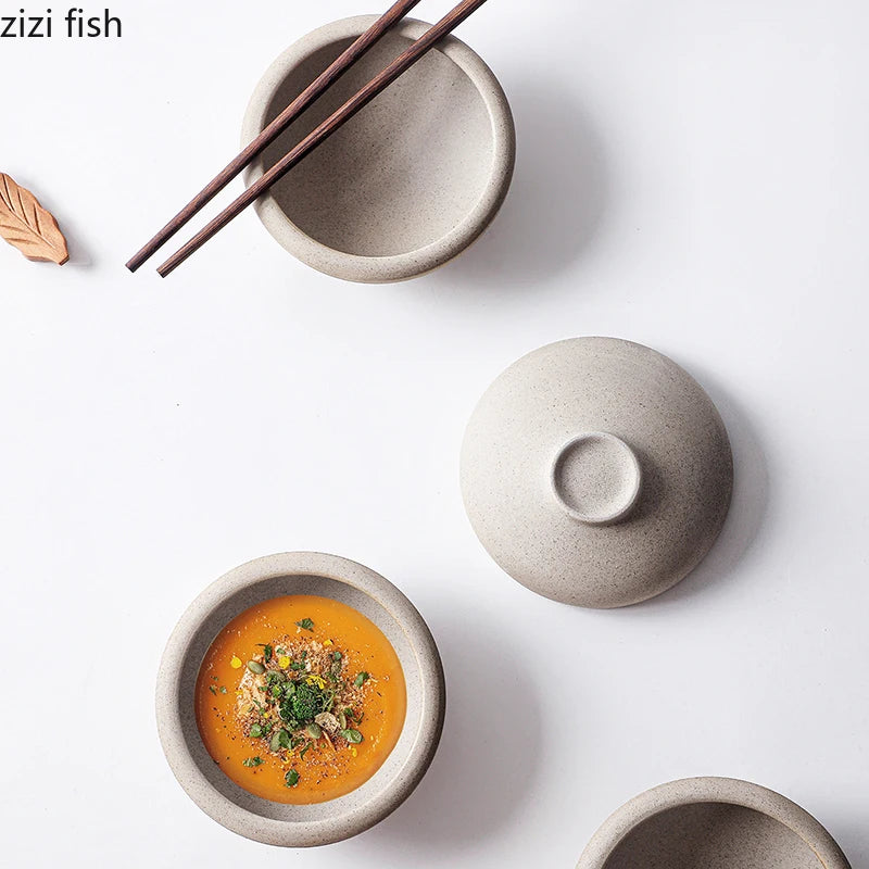 Frosted Coarse Pottery Bowl Vintage Soup Bowl Yogurt Dessert Bowl Appetizer Bowls Snack Sashimi Bowls Restaurant Tableware