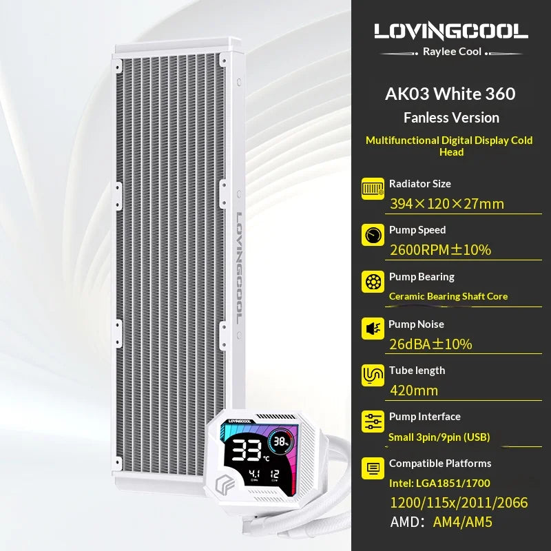 LOVINGCOOL AK Water Cooler 240mm 360mm Broken Code Screen Dynamic Digital Display Liquid Cooler ARGB Abyss Mirror Cold Radiator