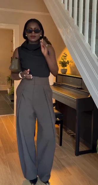 Casual Solid Pleated Loose Long Pants Women Fashion High Waist Straight Wide Leg Trousers 2026 Lady Spring Autumn Commute Wear