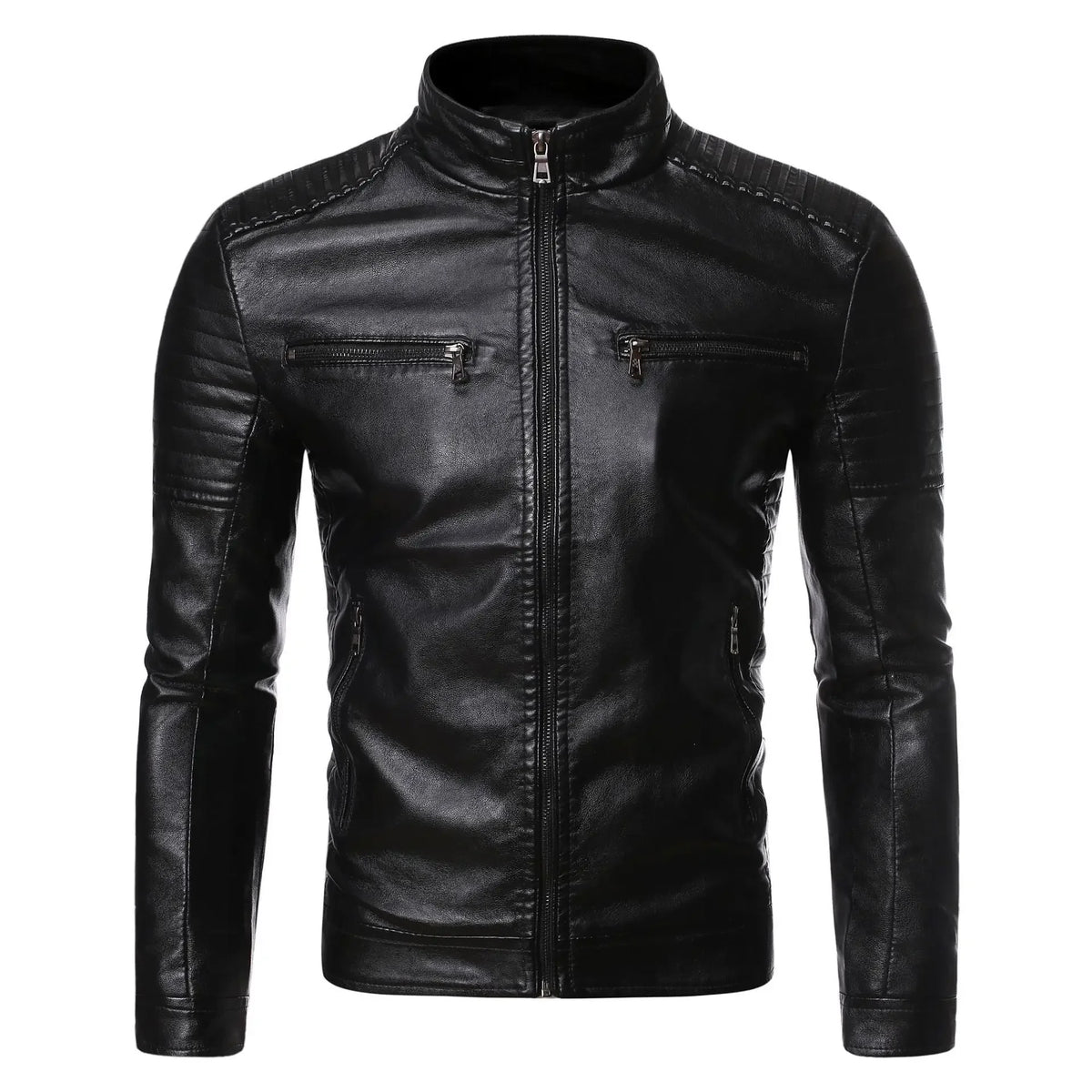 Men's Jacket Fashion Mens Vintage Leather Jackets Casual Men Faux Leather Motorcycle Jackets Biker Zipper Pockets Coats