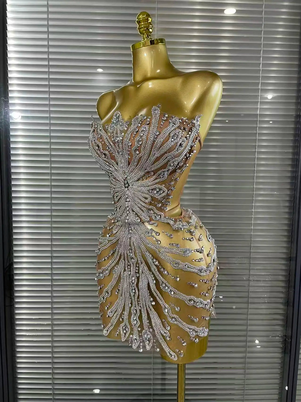 Shining Sequins Women Sexy Strapless Mesh See Through Bodycon Mini Dress Nightclub Party Celebrate Birthday Stage Wear