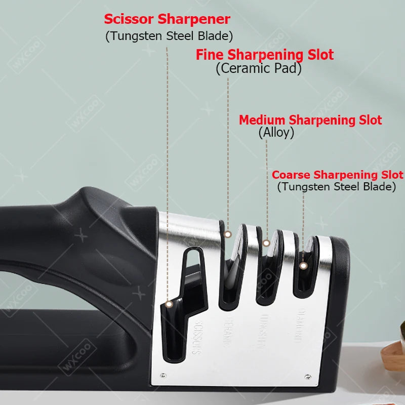 Kitchen Knife Sharpener 4 Segment Multifunctional Sharpening Tool Non-slip Portable Knife Sharpening Kitchen Gadgets Accessories