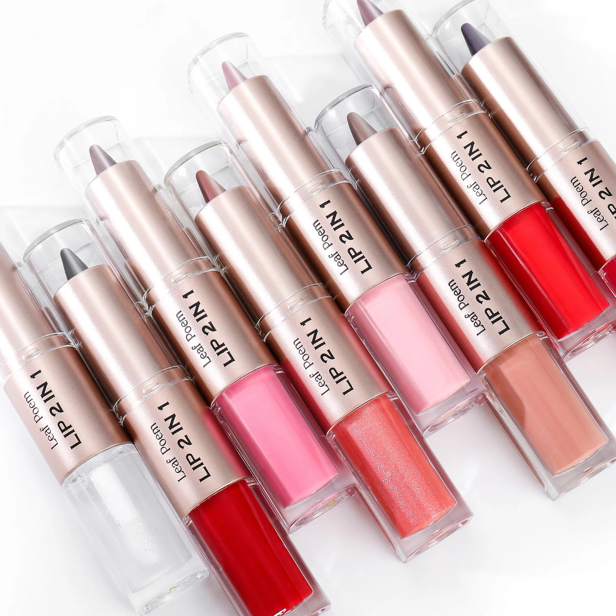 2 in 1 Lip Liner & Lip Gloss Waterproof Double Ended Matte Contour Pencil Crystal Mirror Lip Glaze Lasting Non Sticky Lip Makeup