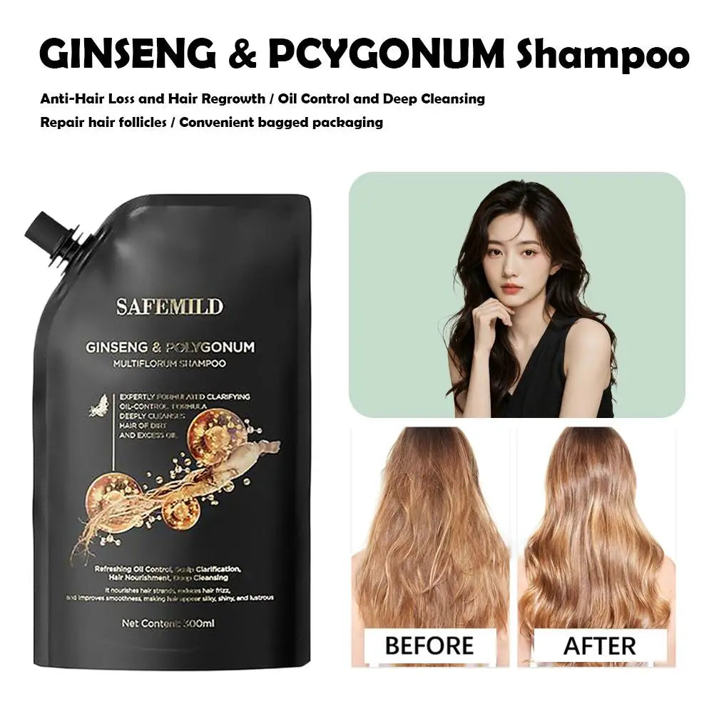 Black Ganoderma Polygonum Multiflorum Shampoo Ginseng Herbal Repair Nourish Hair Soft Smooth Moisturize Scalp Care 100ml/300ml