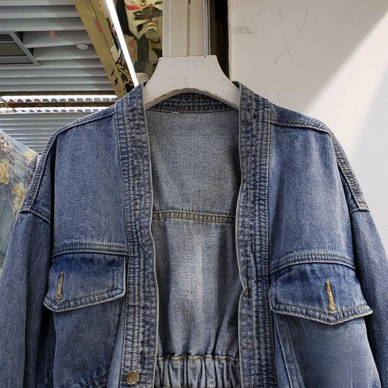 Denim Jacket for Women Plain Cinched Waist Slim Woman Jean Coat Blue Outerwear Spring Autumn 2025 Fashion Low Price Y2k Clothes