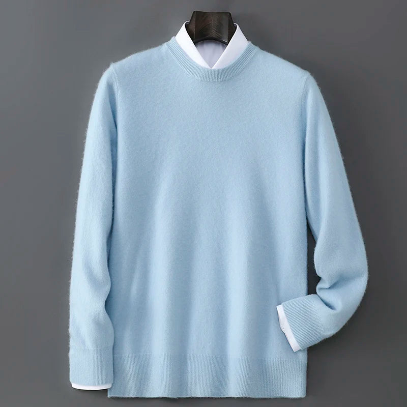 New Autumn And Winter Pure Wool Sweater Men's Round Neck Loose Thick Pullover Sweater Solid Color Cashmere Knitted Base Sweaters