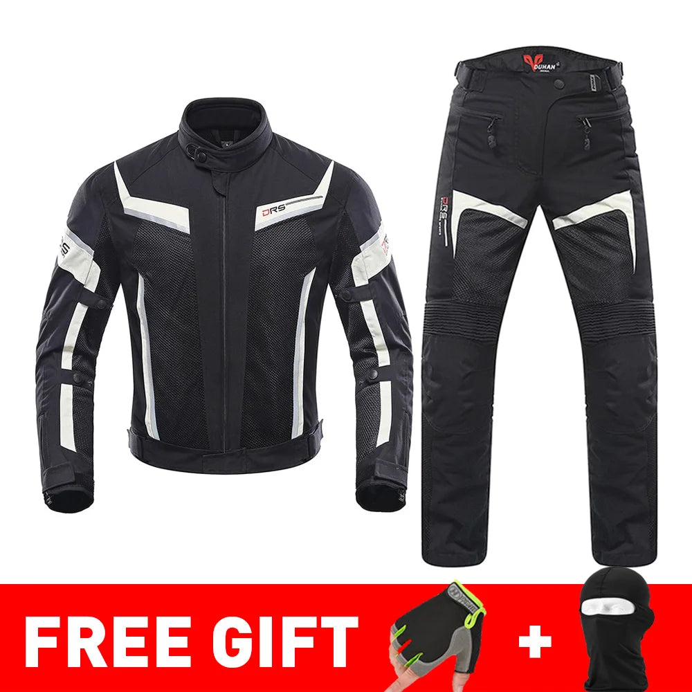 DUHAN Summer Motorcycle Jacket Man Riding Jacket + Motorcycle Pants Suit Breathable Mesh Jacket Moto Pants Suit 9 Style