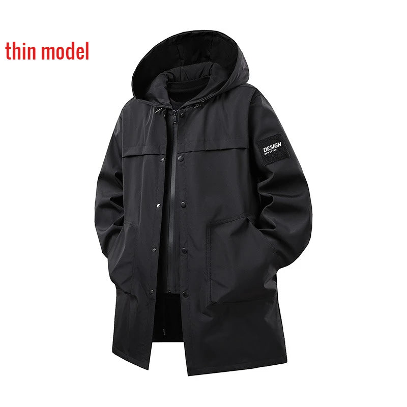 Big Size 9XL Men's Long Trench Coat Hood Fleece Thick Windbreaker Male Autumn Winter Lightweight Plus Large Oversize Hat Zipper