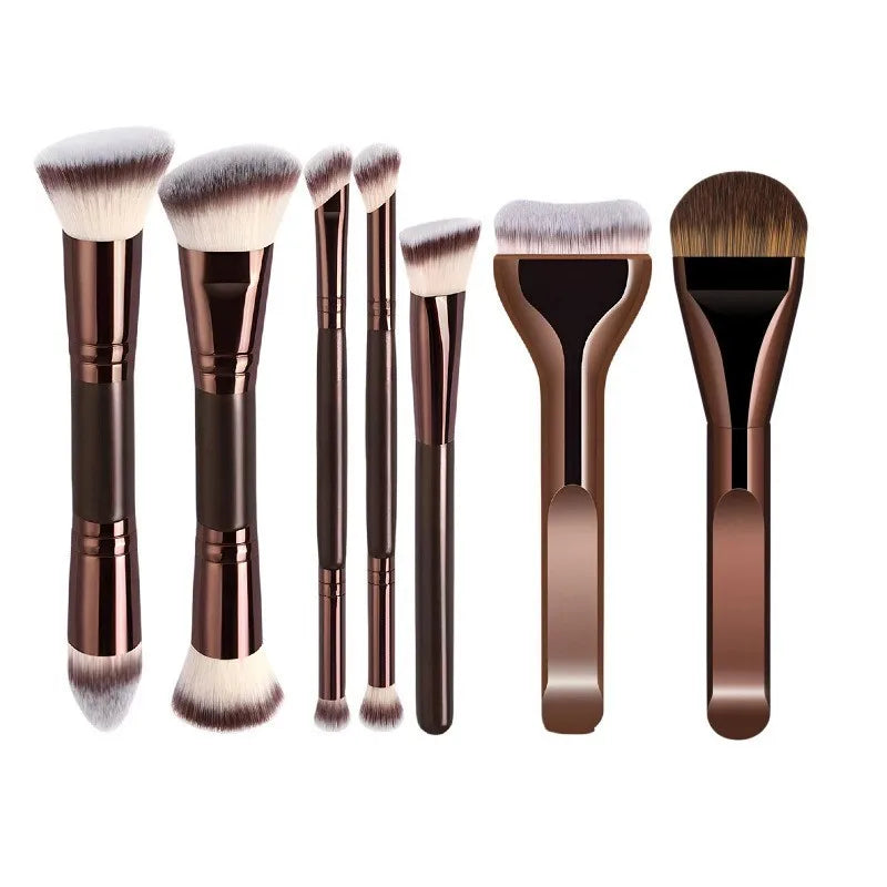 Large Dual-Ended Makeup Brush Set 6 Pcs Ultra-Soft Synthetic Foundation Blush Contour Powder Brushes, Professional Travel Makeup