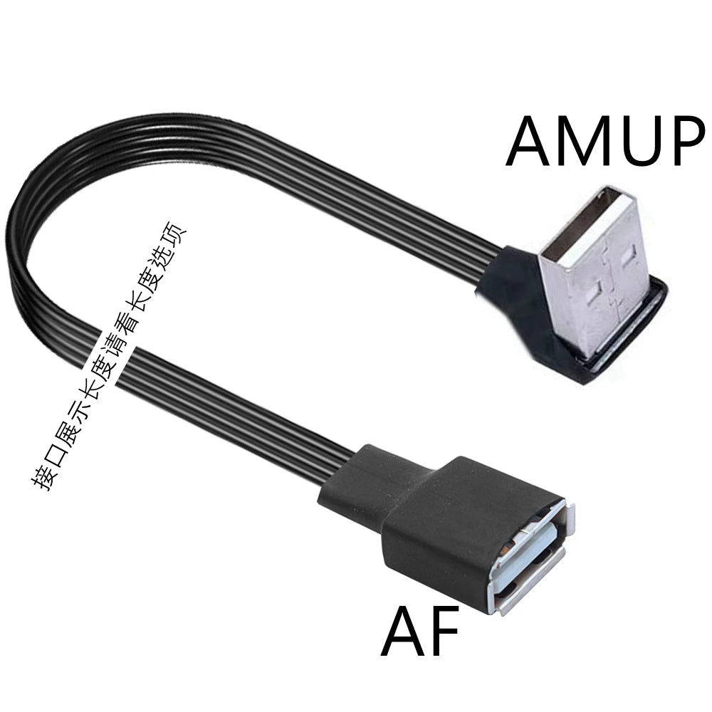 USB male to female extension cable elbow 90 degree right angle soft silicone flat cable USB2.0 elbow charging data cable