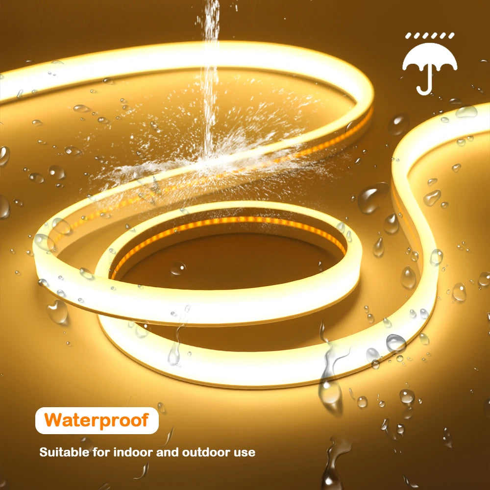 IP65 Waterproof COB LED Neon Strip 12V 24V 320Leds/M for Room Warm/Natural/Cool White Flexible Ribbon LED Light for Garden Decor