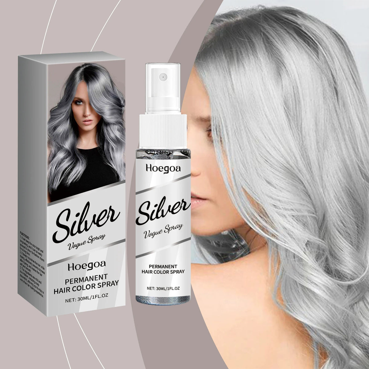 Silver Grey Hair Color Spray Permanent Grandma Grey Hair Dye Unisex Smoky Fashionable Punk Style Quick Coloring Hair Spray 30ml