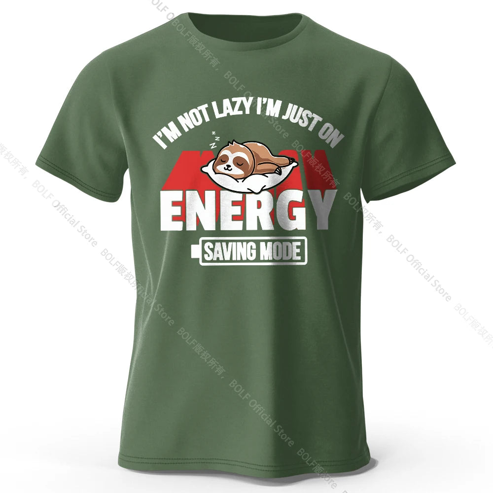 Men's Saving Mode Printed T-Shirt 100% Cotton Oversized Tech Graphic Tees for Women Summer Tops Geek Streetwear