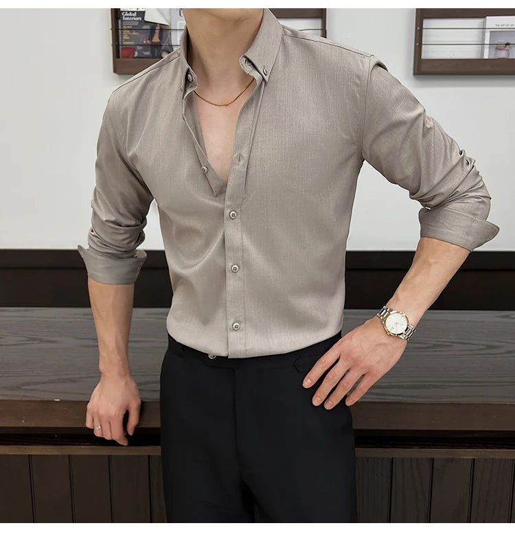 Shirts for Men Long Sleeve British Style Solid Casual Anti-wrinkle Soft Slim Fit Formal Dress Shirt Men Clothing Oversized 7XL-S