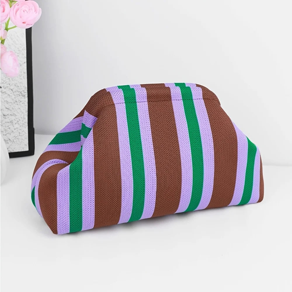 New Woven Bag Hollow-Out Striped Knitted Handbag Fly-Knitted Cloud Versatile Portable Cosmetic Bag