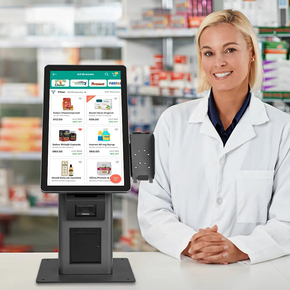 15.6Inch Desktop Self Service Kiosk Touch Screen Printer Scanner POS Holder Payment Kiosk Windows/Android for Shop Pharmacy