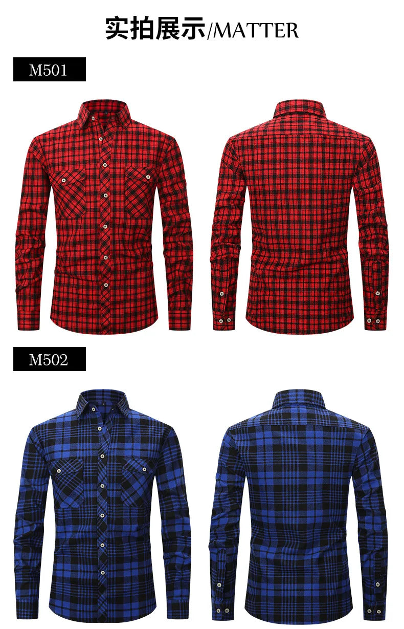 Men's long sleeve shirt ground wool plaid comfortable casual spring summer autumn high quality slim-fit free ironing fast