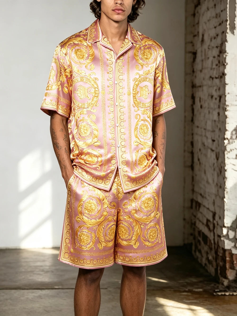 2026 Men's Summer New Smooth Polyester Shirt, Baroque Color-Printed Shirt Gift for Men for Festivals Parties Fast Shipping