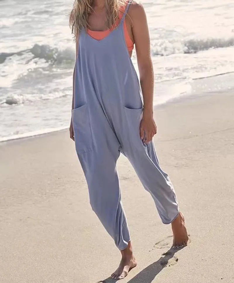 Women Casual Spaghetti Strap Sleeveless Jumpsuit Vintage Harajuku Wide Leg Loose Pants Summer Solid Oversize Overalls Rompers