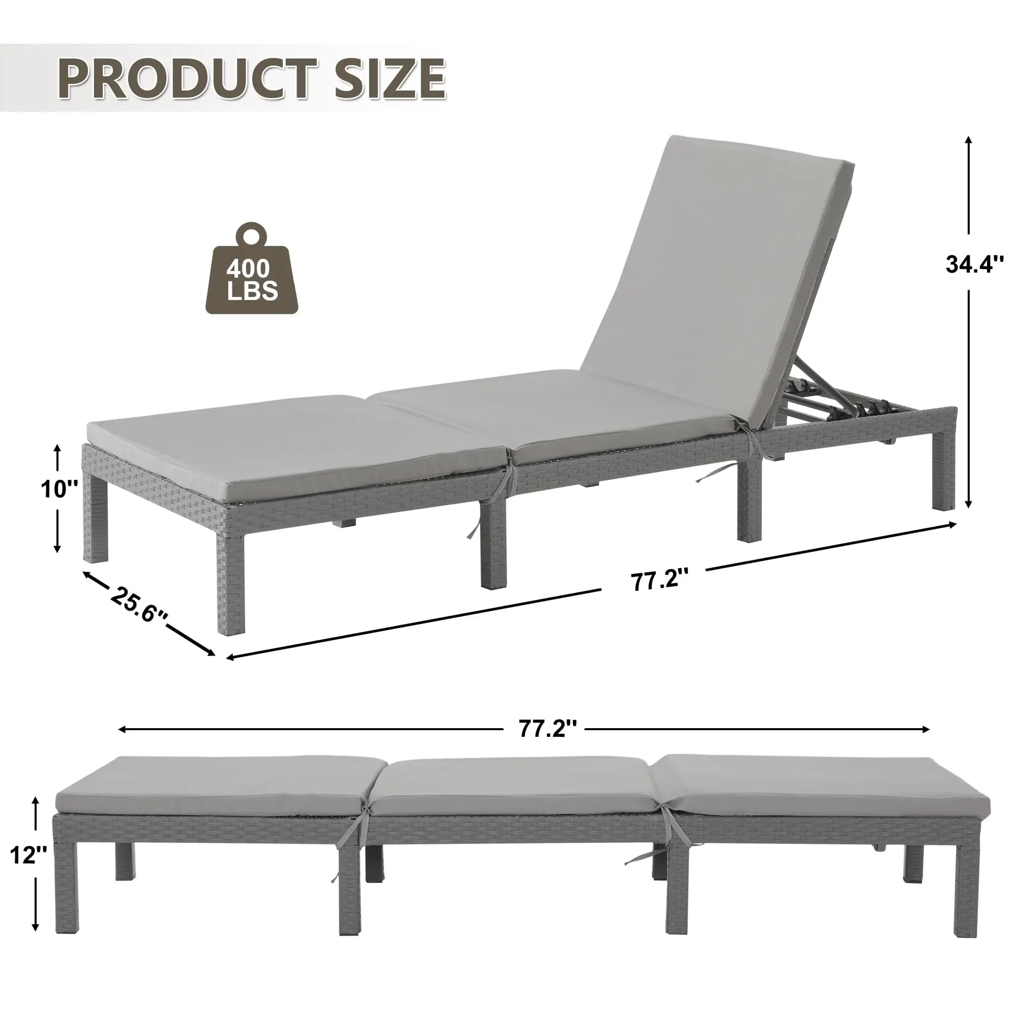 Outdoor Rattan Chaise Loungers with Adjustable Cushion Backrest Pool Terrace Deck