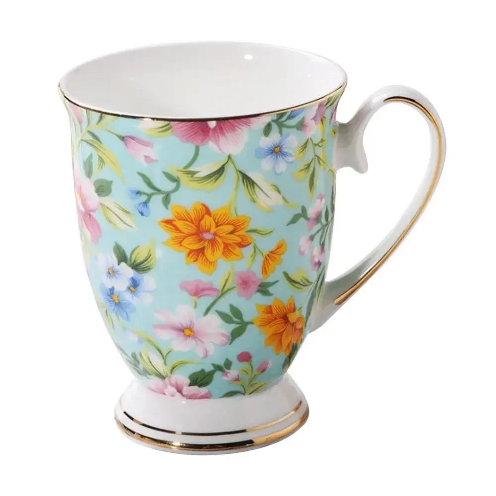 Classical Retro Bone China Mugs Large Capacity Ceramics Breakfast Milk Coffee Mug Pastoral Flower Tea Cup Home Office Drinkware