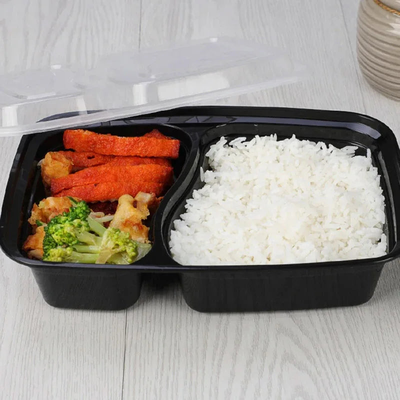 10/20PCS Disposable Plastic Two Compartment Lunch Box With Lid Fast Food Box Portable Lunch Container Suitable Dinner Party