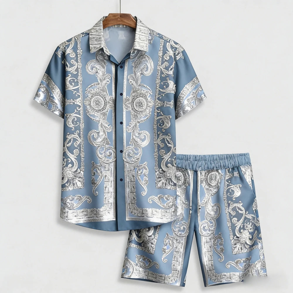 Men's New Summer Shorts Suit European Pattern 3D Printed Shirt Shorts Hawaiian Vacation Design Men's Clothes Fast Shipping