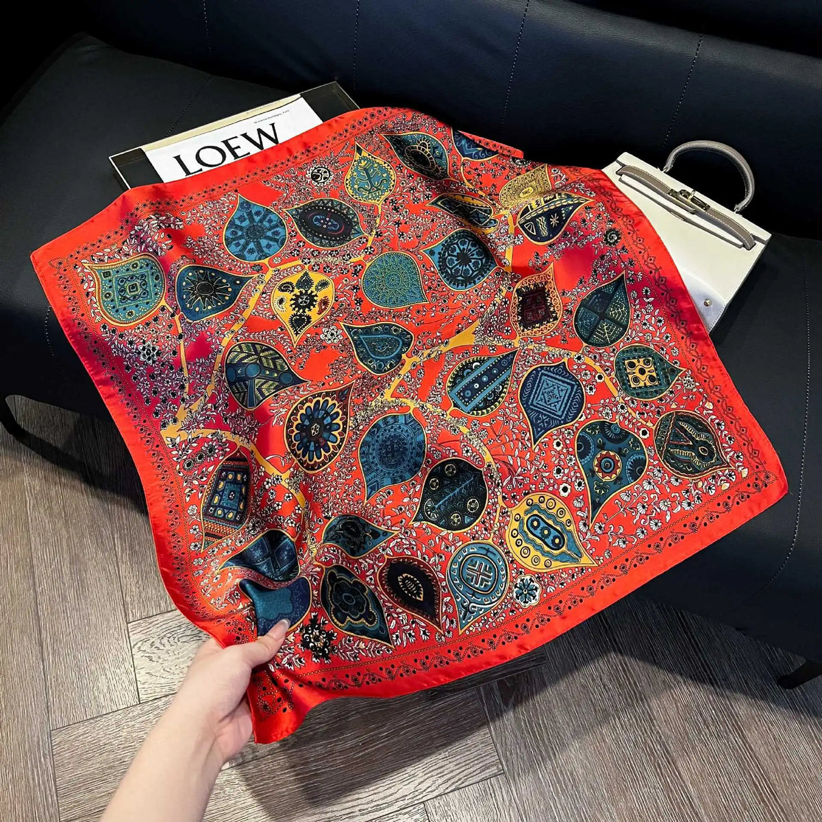 Luxury Brand Paisley Houndstooth Printed Square Scarf Soft Satin Thin Smooth Neck Scarf Sunscreen Headscarf For Women Head Wrap
