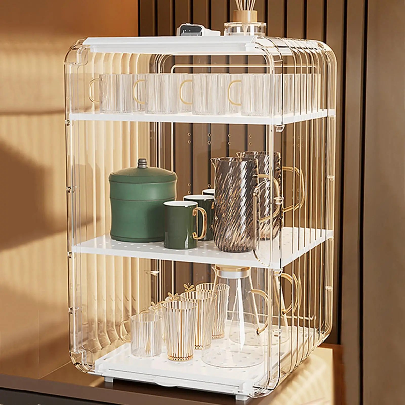 Kids Utensil Organizer Clear Adjustable Storage Rack for Baby Bottles Cups Plates Kitchen Countertop Fridge Dining Cabinet