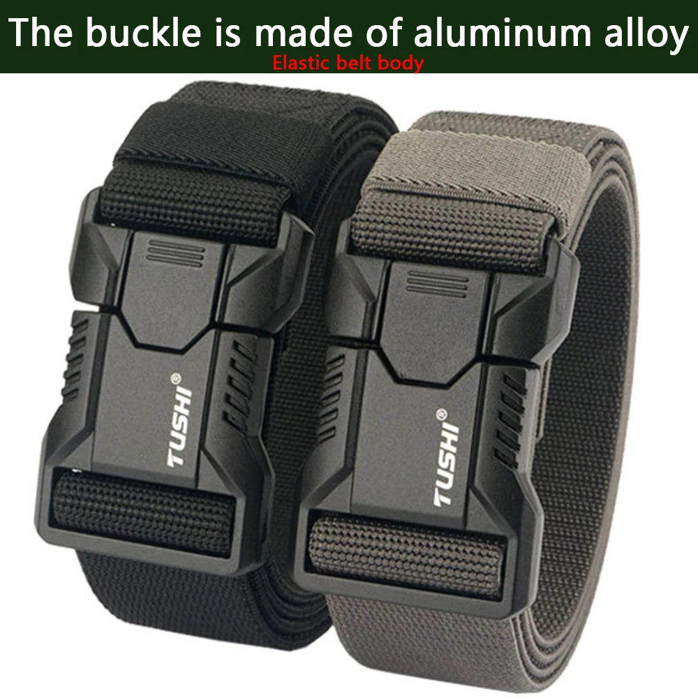 TUSHI Luxury Metal Quick Release Pluggable Buckle Belt For Men Durable Elastic Tactical Belts Cowboy Outdoor Stretch Work Belt