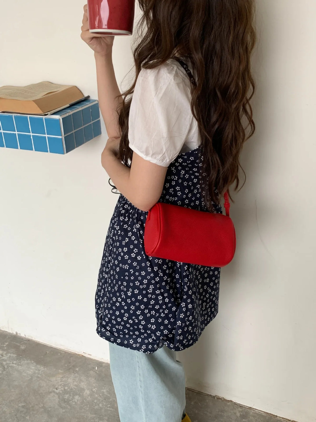 2026 New Women Lychee Pattern Small Pillow Bag Summer Fashion Boston Handbag Single Shoulder Crossbody Bag Small Bag Red Yellow