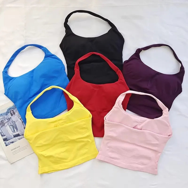 Women's Halter Neck Backless Camisole Sports Set with Padded, Shockproof Yoga Tank Top for Gym Fitness Workout & Daily Outdoor W