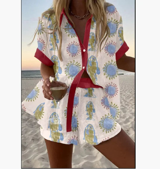 2025 New Summer Vacation Shorts Set 3D Printed Seaside Tropical Casual Lapel Shirt Blouse Top Shorts 2-Piece Suits Beach Holiday