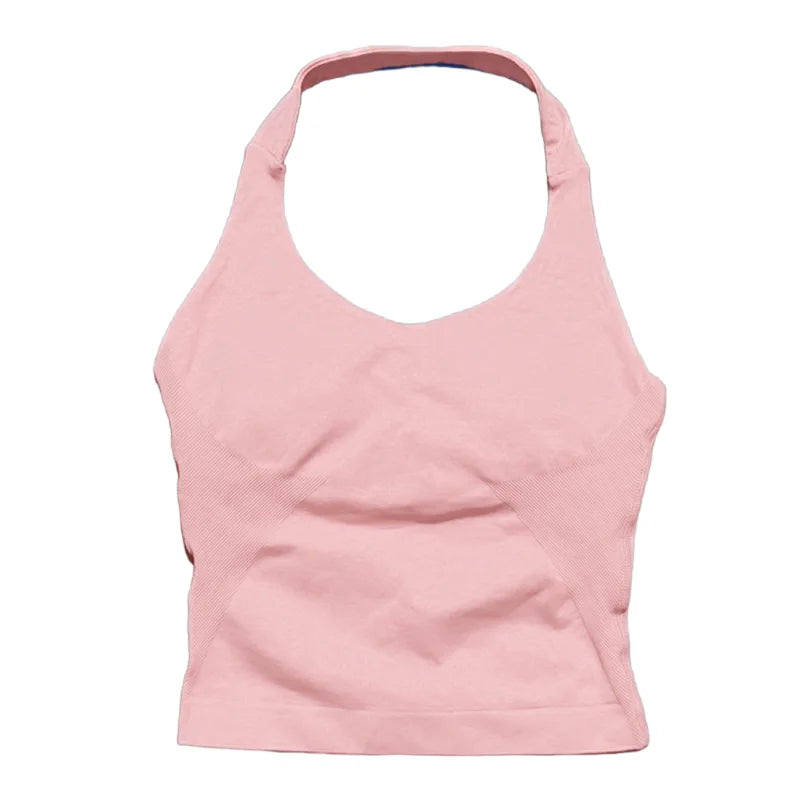 HISTELLO Sports Halter Top Seamless Women Sexy Yoga Clothing Backless Gym Tank Tops Push Up Workout Vest Running Fitness Bra Top