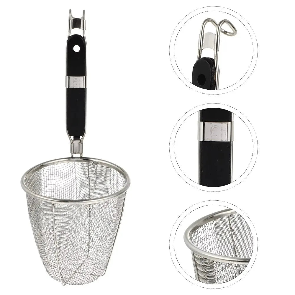 Durable Stainless Steel Noodle Funnel Wooden Handle Pasta Basket Strainer Multifunctional Fine Mesh Sieve Spoon Kitchen Gadgets