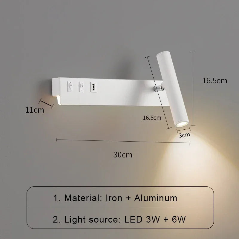 Led Wall Lights With Switch USB Rotatable Adjustable Reading Spotlight Bedroom Bedside Foyer Corridor Indoor Decor Wall Lamp