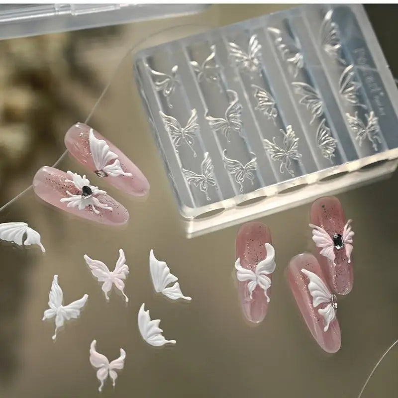 Nails DIY Design Rose Flower Nail Mold Stamping Plate Manicure Mold 3D Mini Silicone Mold Butterfly Wings Nail Art Decorations