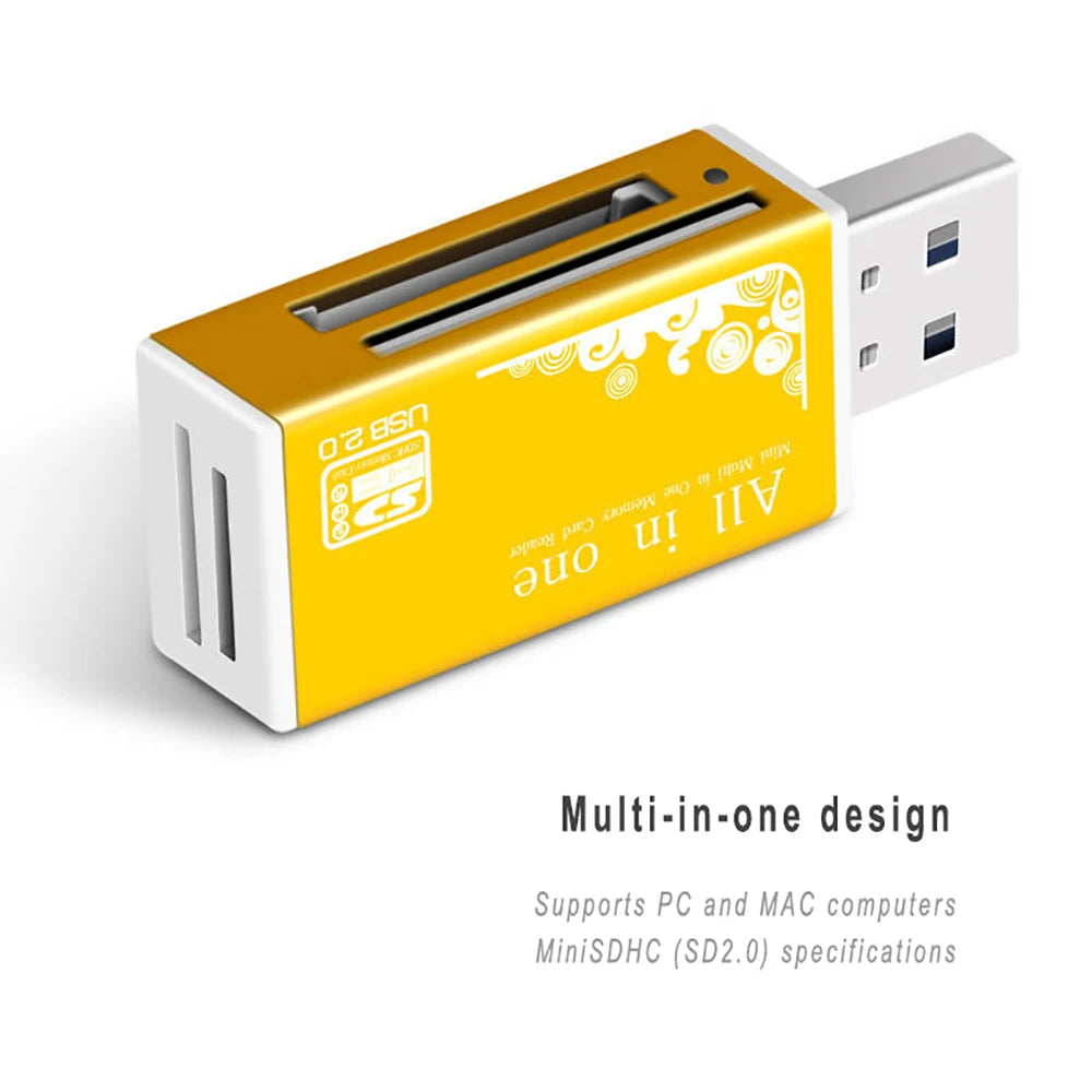 Alloy Card Reader 4 Ports USB2.0 Micro SD TF M2 MS Pro Duo MMC SDHC DV Phone Camera Memory Card Adapter with LED Indicator