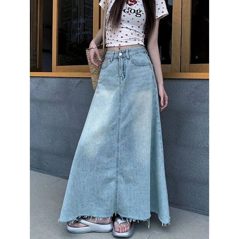 Retro High Waist Washed Denim Mini Skirt for Women plus Size Summer Fashionable Slimming Belly Covering Skirts